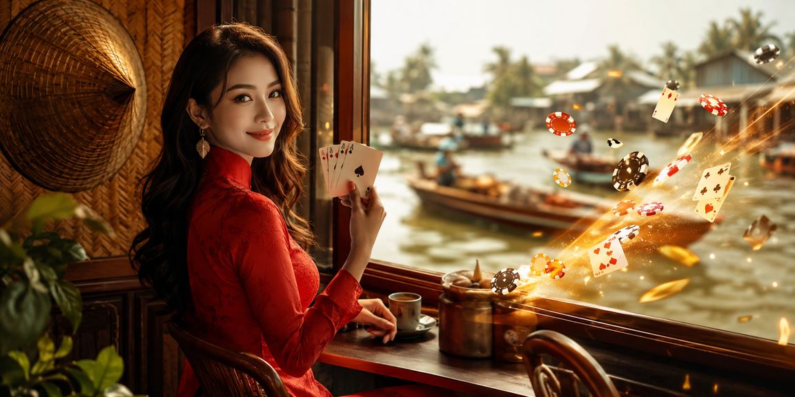 Người chơi bài tại vùng Mekong mặc áo dài truyền thống kết hợp giải trí hiện đại
